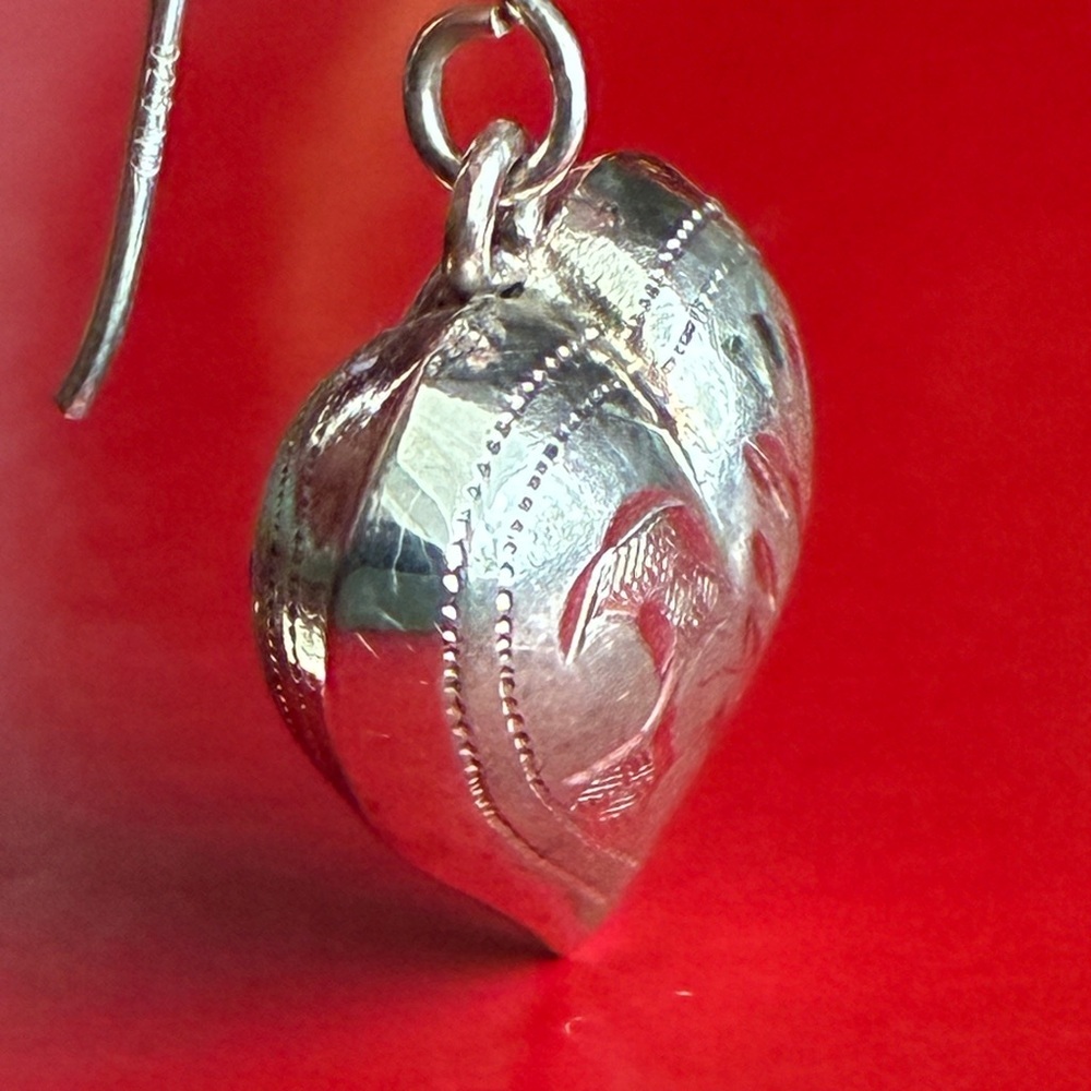 Silver Heart Earrings,925 Silver Earrings. - Picture 7 of 8